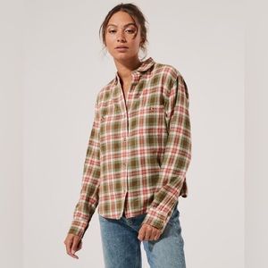 Pact Women's Army Green Plaid Flannel Fireside
